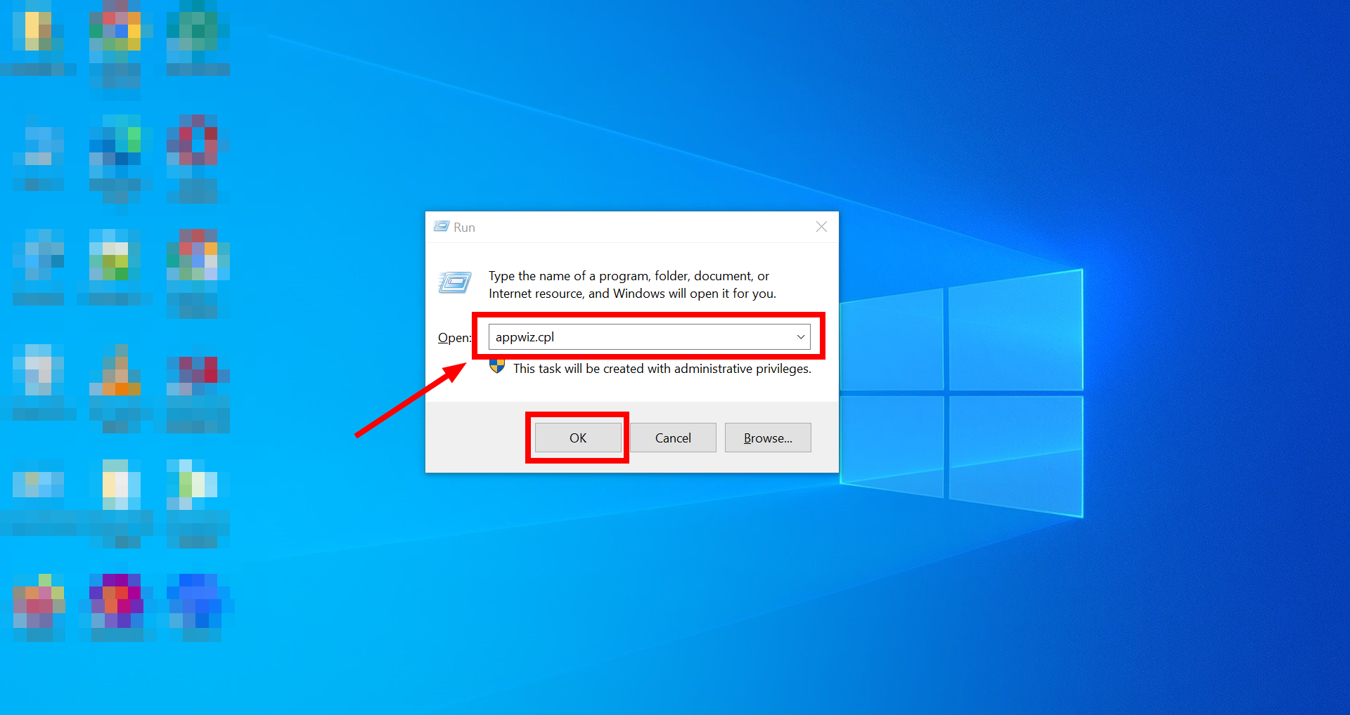 Type in "appwiz.cpl"