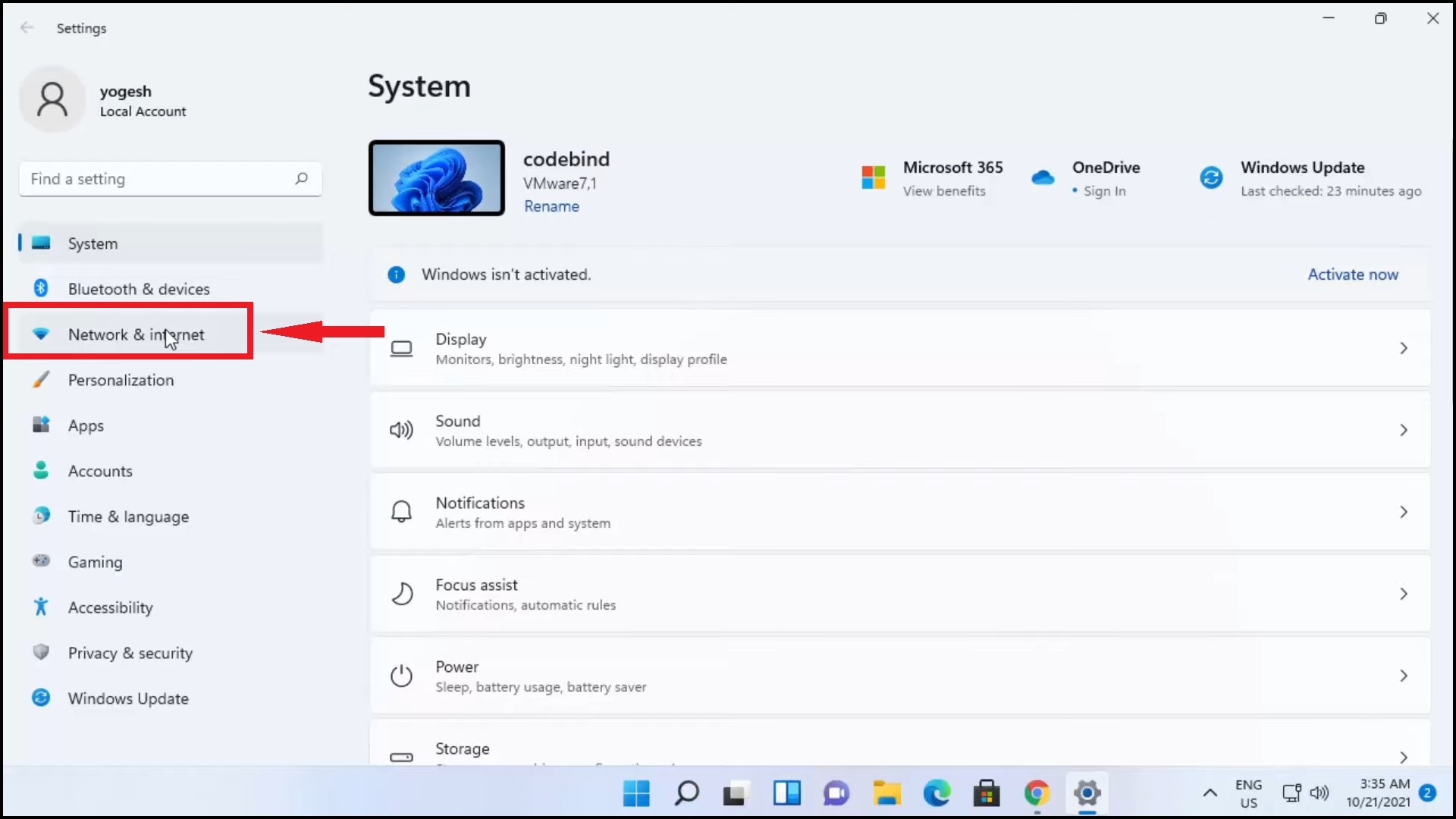 Click on "Network & Internet"