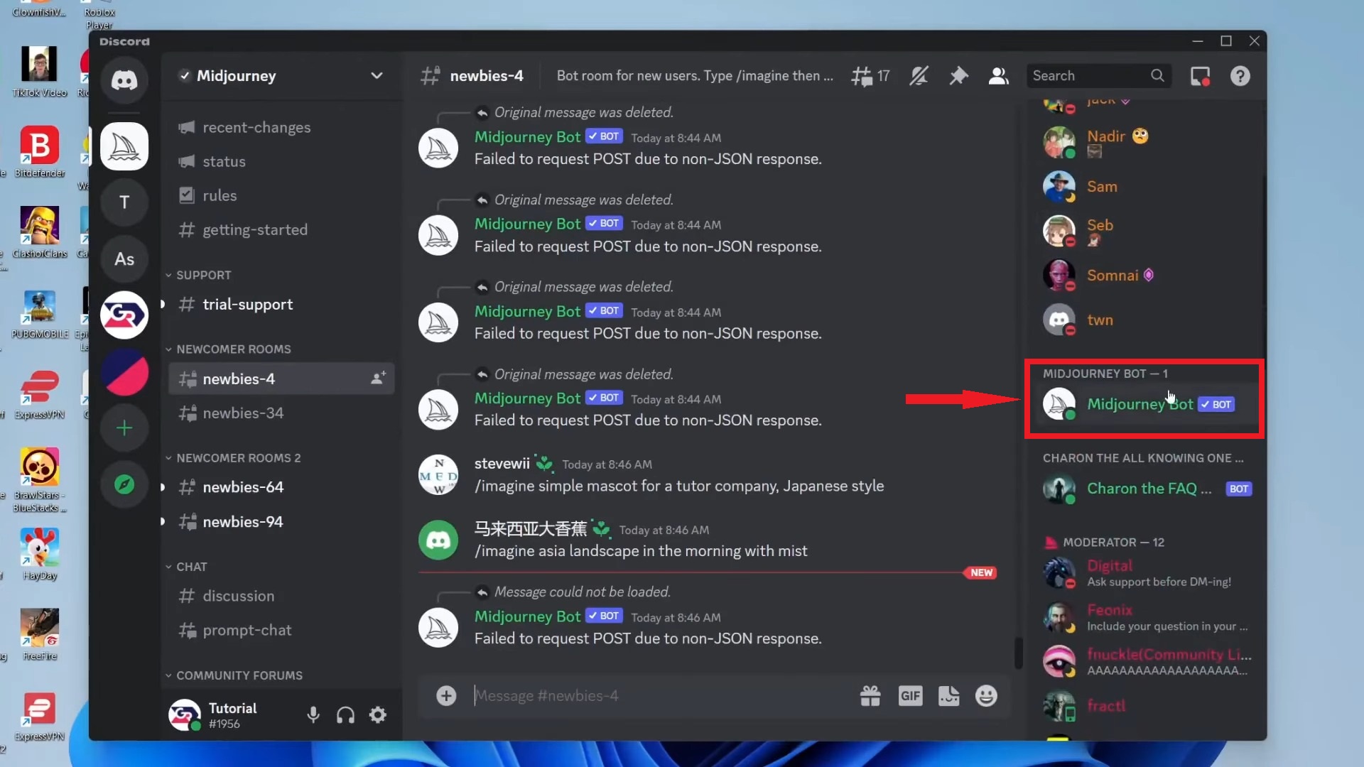 Look for Midjourney Bot Profile