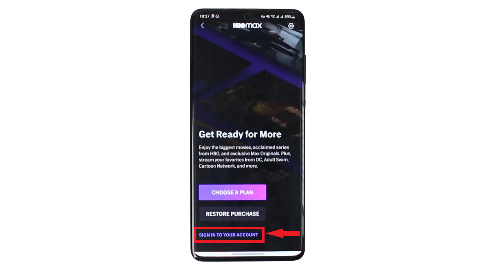 Tap on "Sign in to your account."