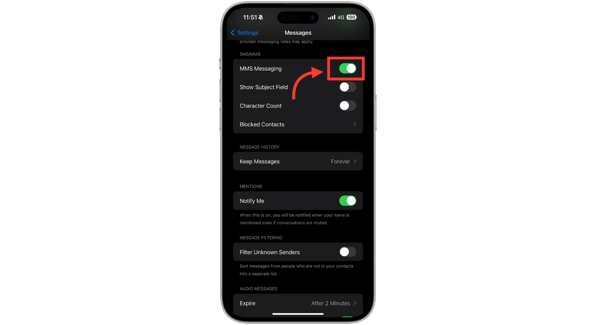 Turn on the MMS Messaging 