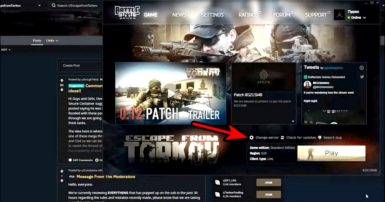 Change Server of Tarkov