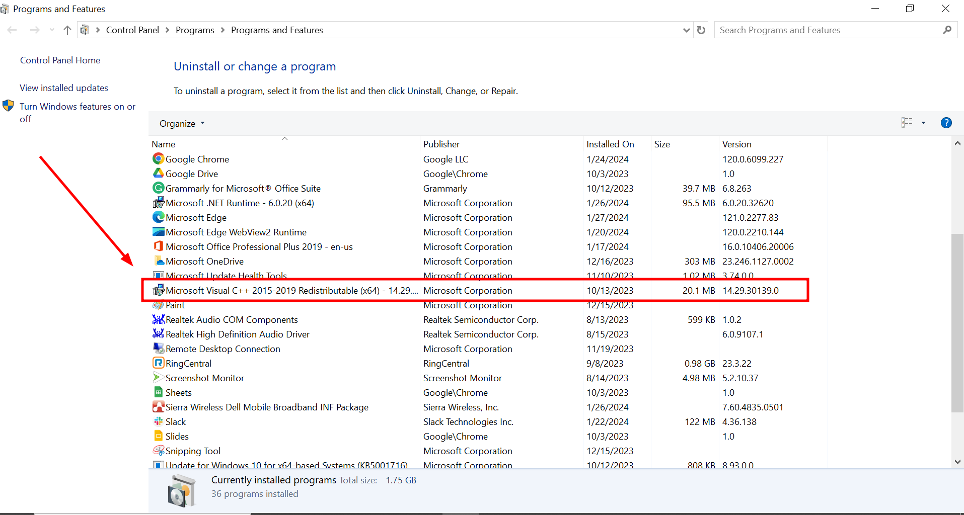 Uninstall Microsoft Visual C++ programs