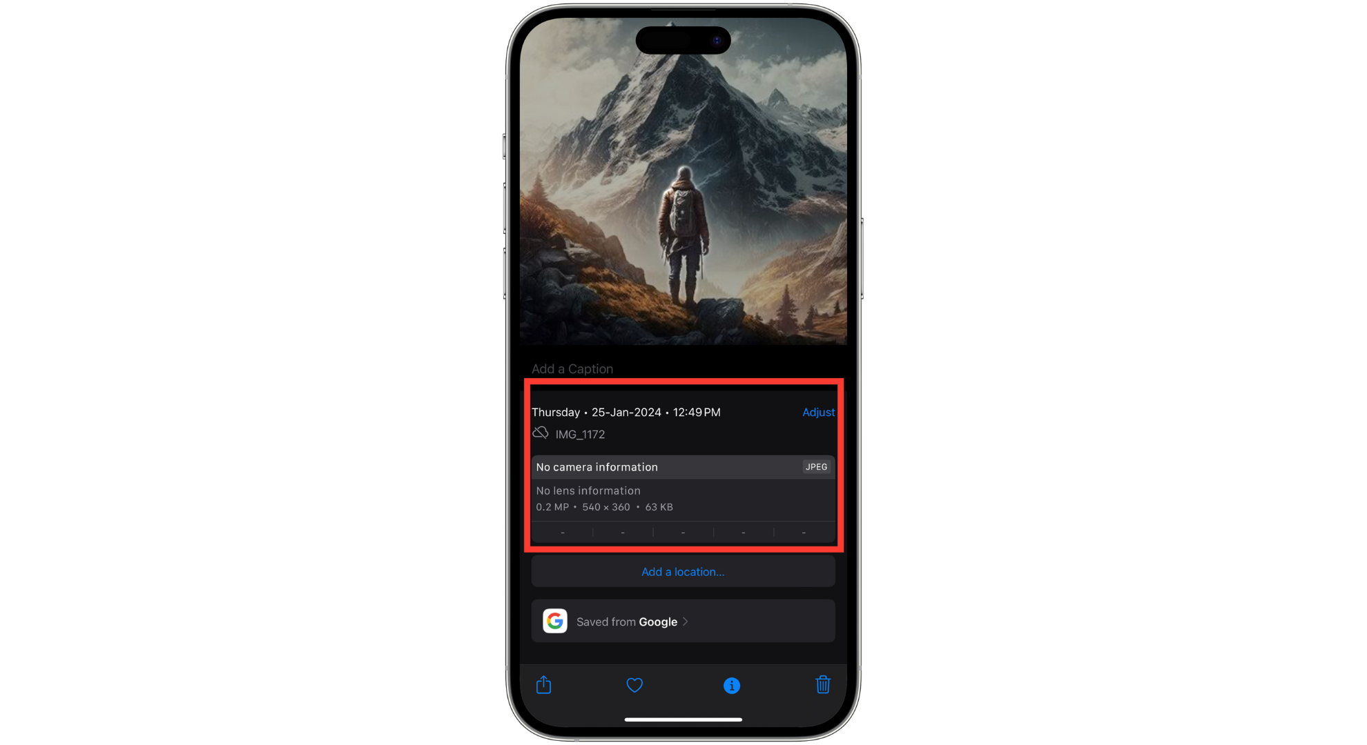 Details of image size and file type