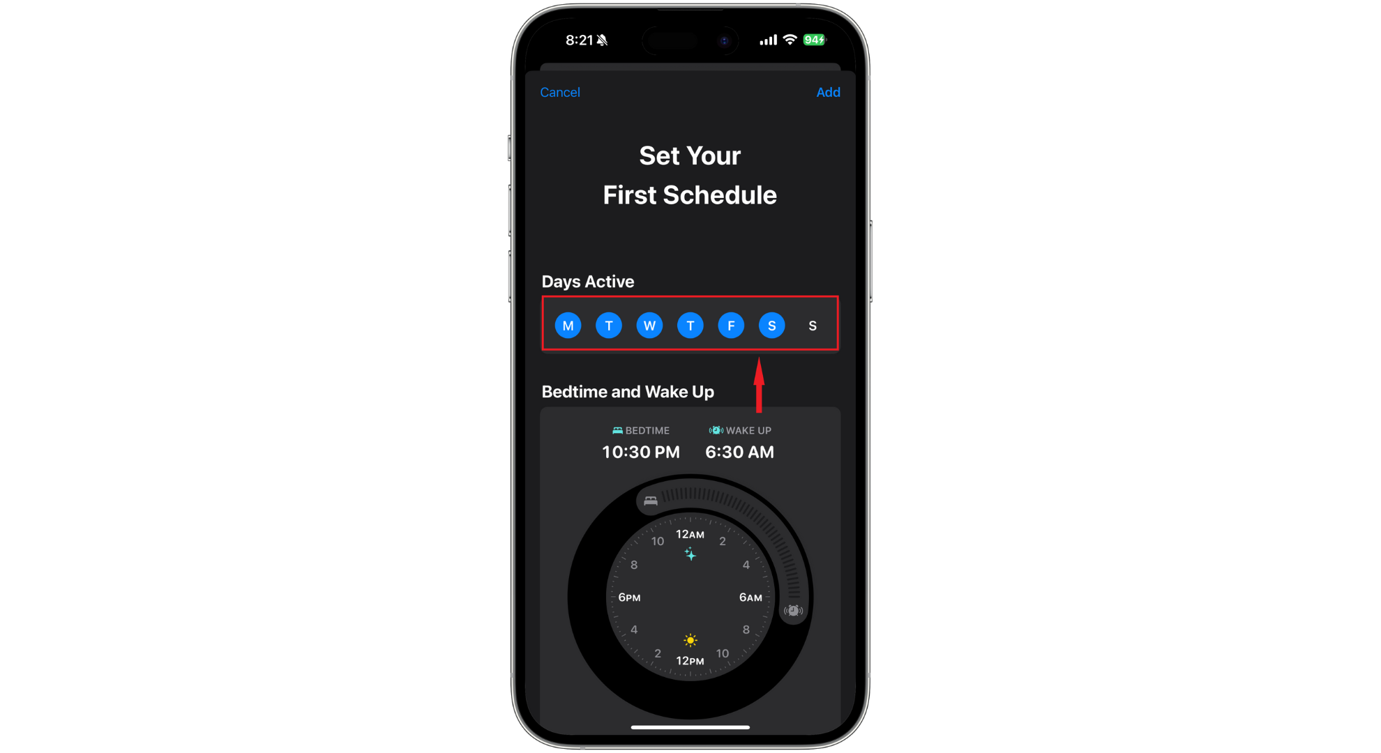 Set the days for your schedule