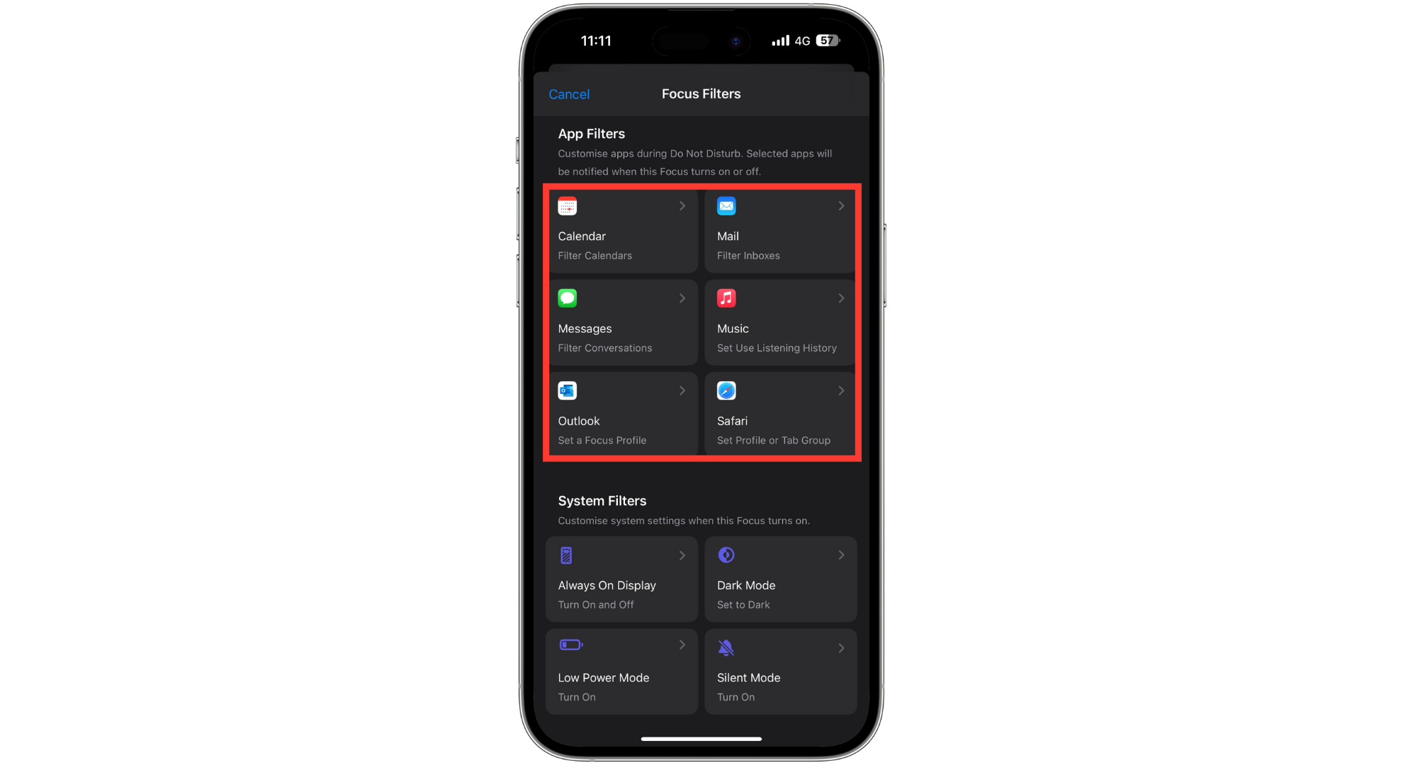 You can choose several app filters