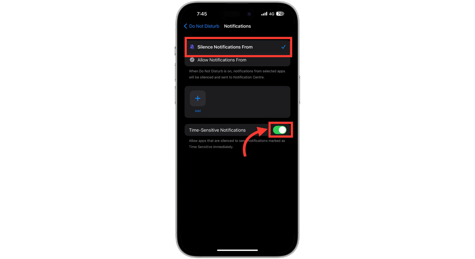 Choose Silence Notifications From