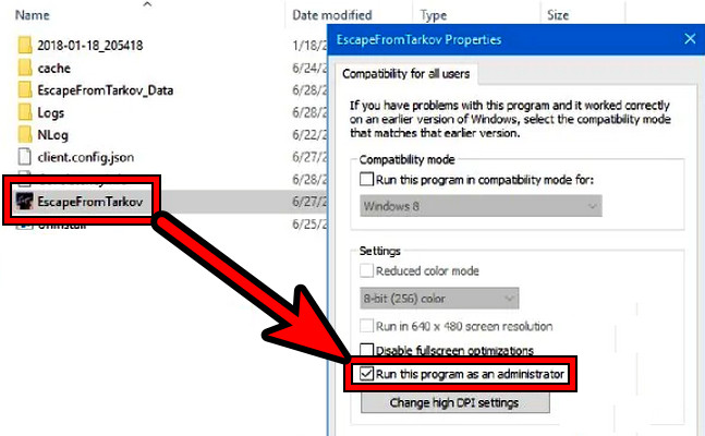 Launch Escape From Tarkov as Administrator