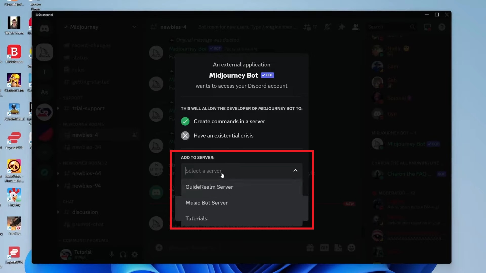 Then choose your server from the drop down list