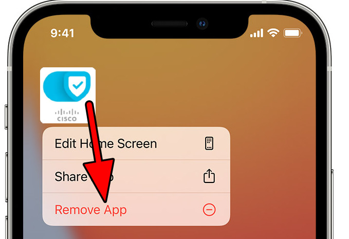 Remove the Cisco Security App on the iPhone