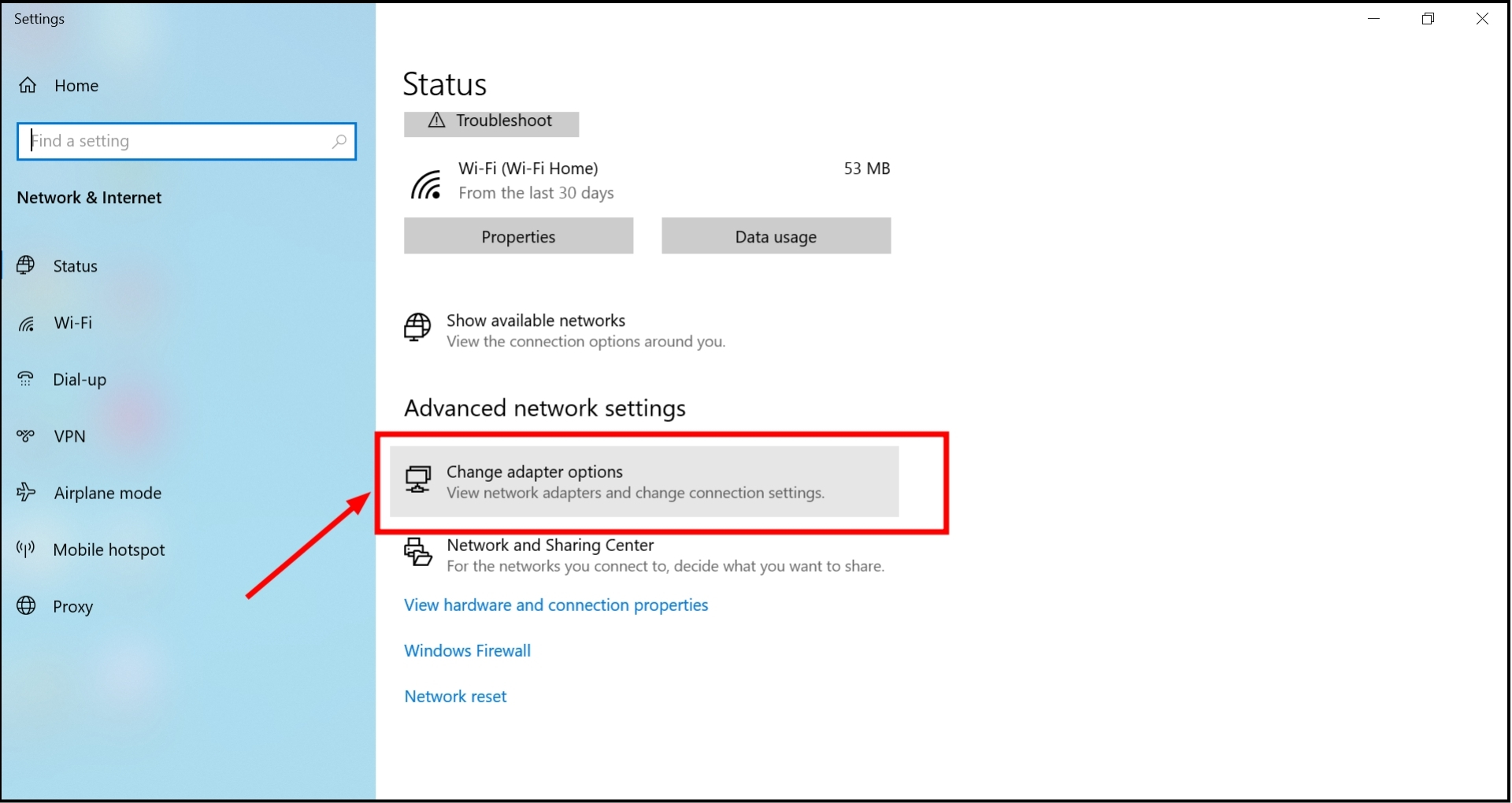 Click on Change adapter options