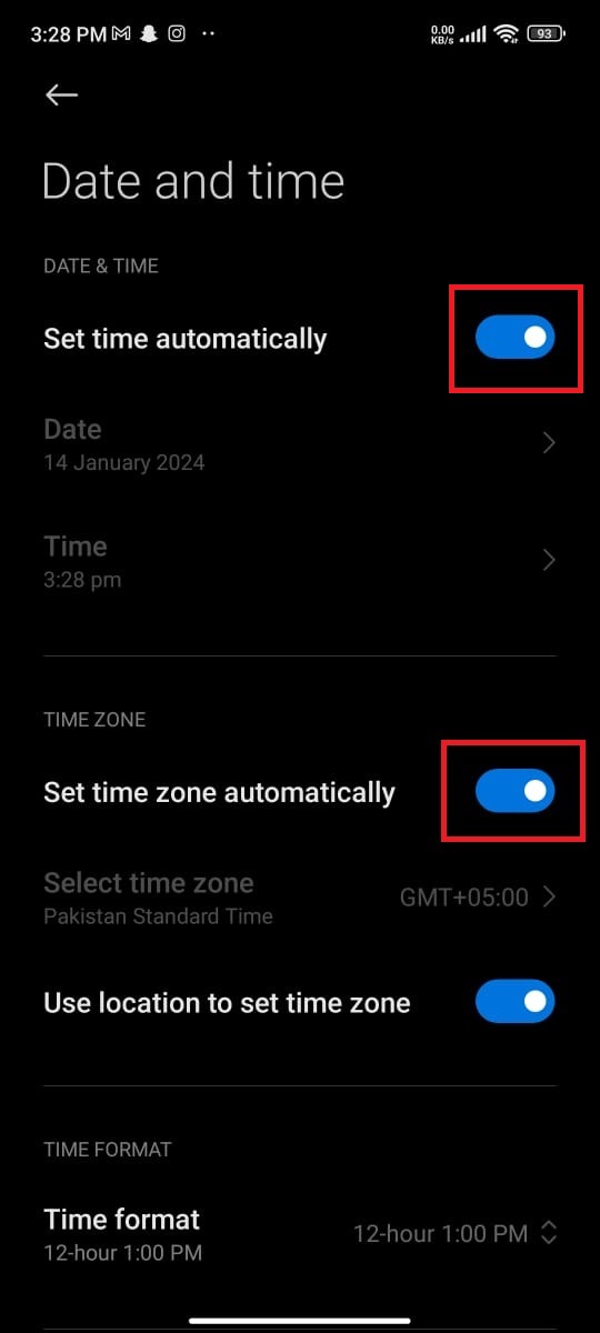 Set time zone automatically