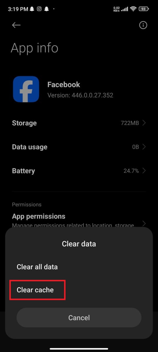 Clear Facebook cache