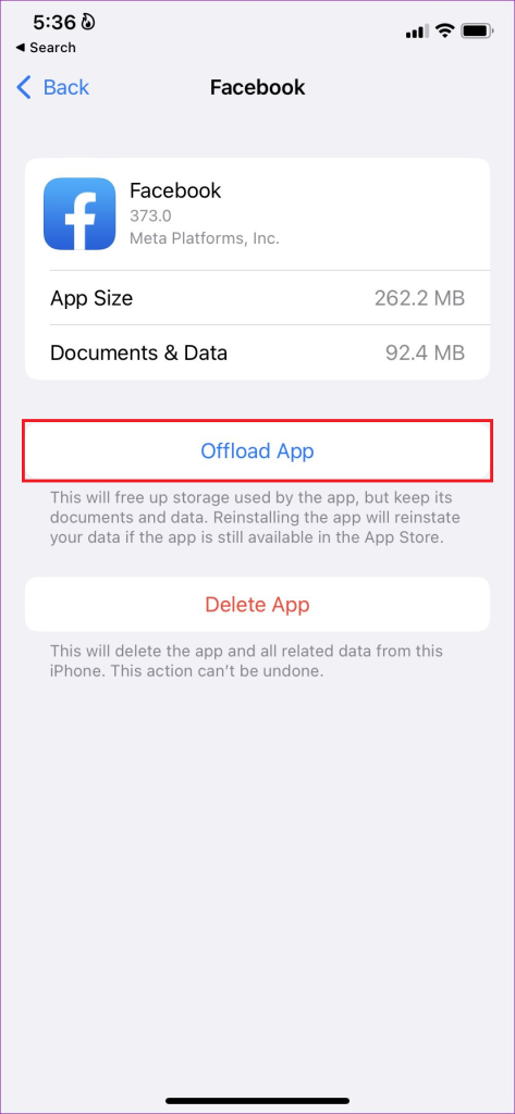 Offload Facebook App