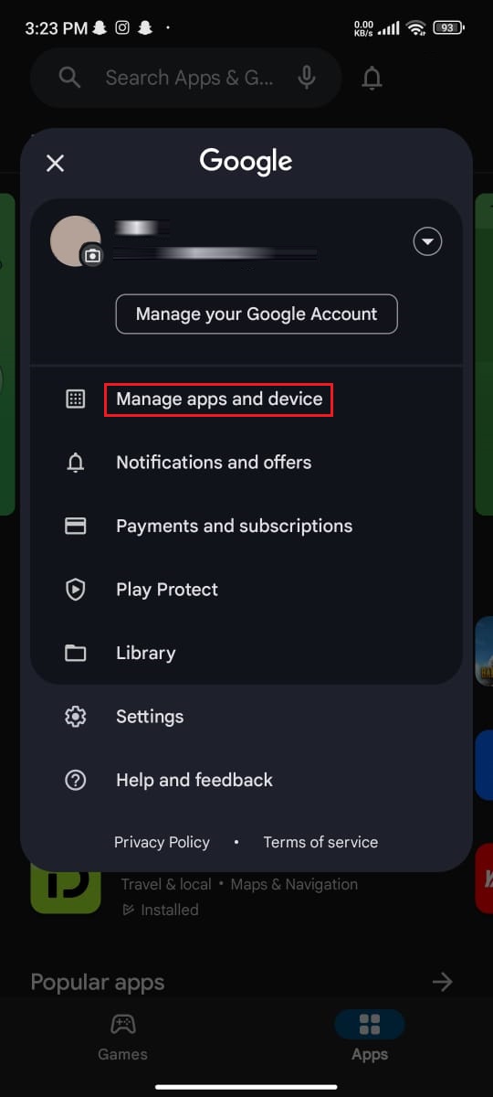 Manage apps & device