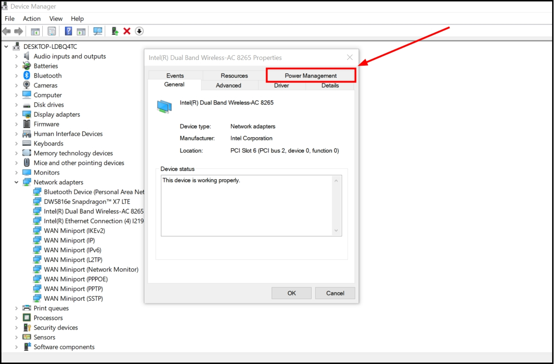Go to Power Management Tab