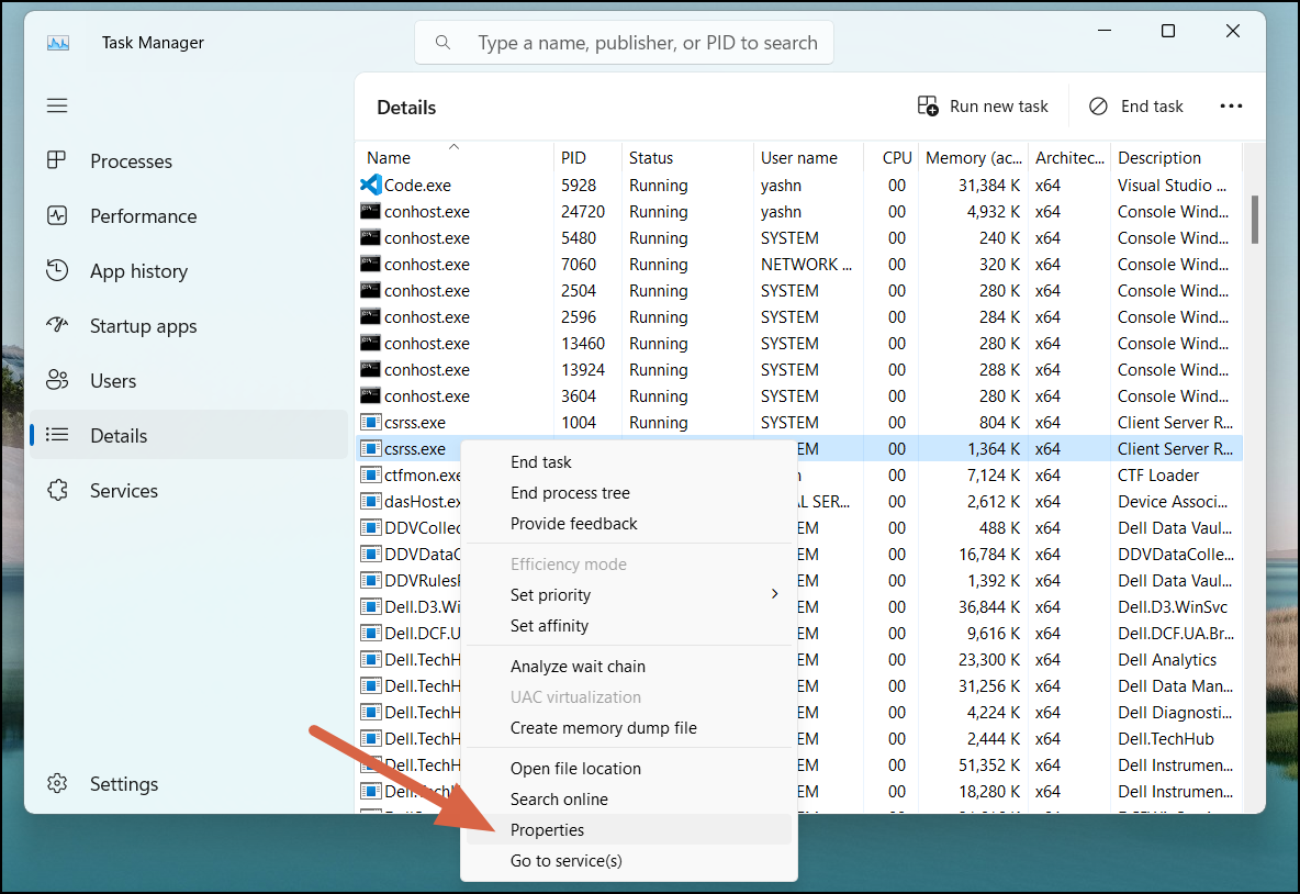 CSRSS.exe Properties