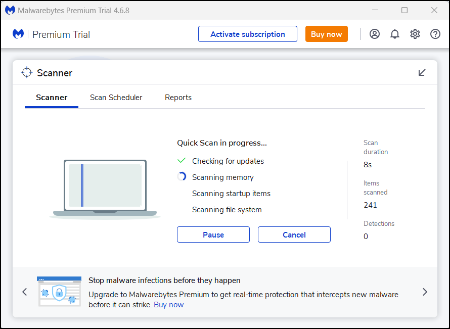 Scan PC using MalwareBytes