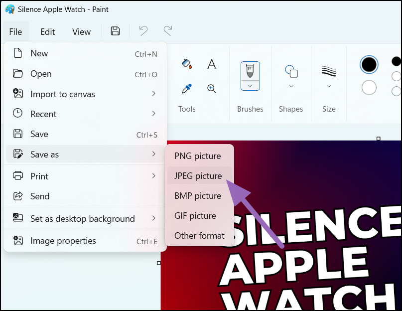 Save as JPEG on MS Paint