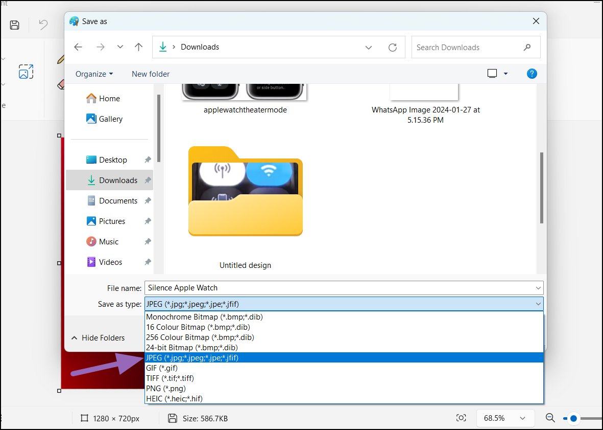 Save Options on MS Paint