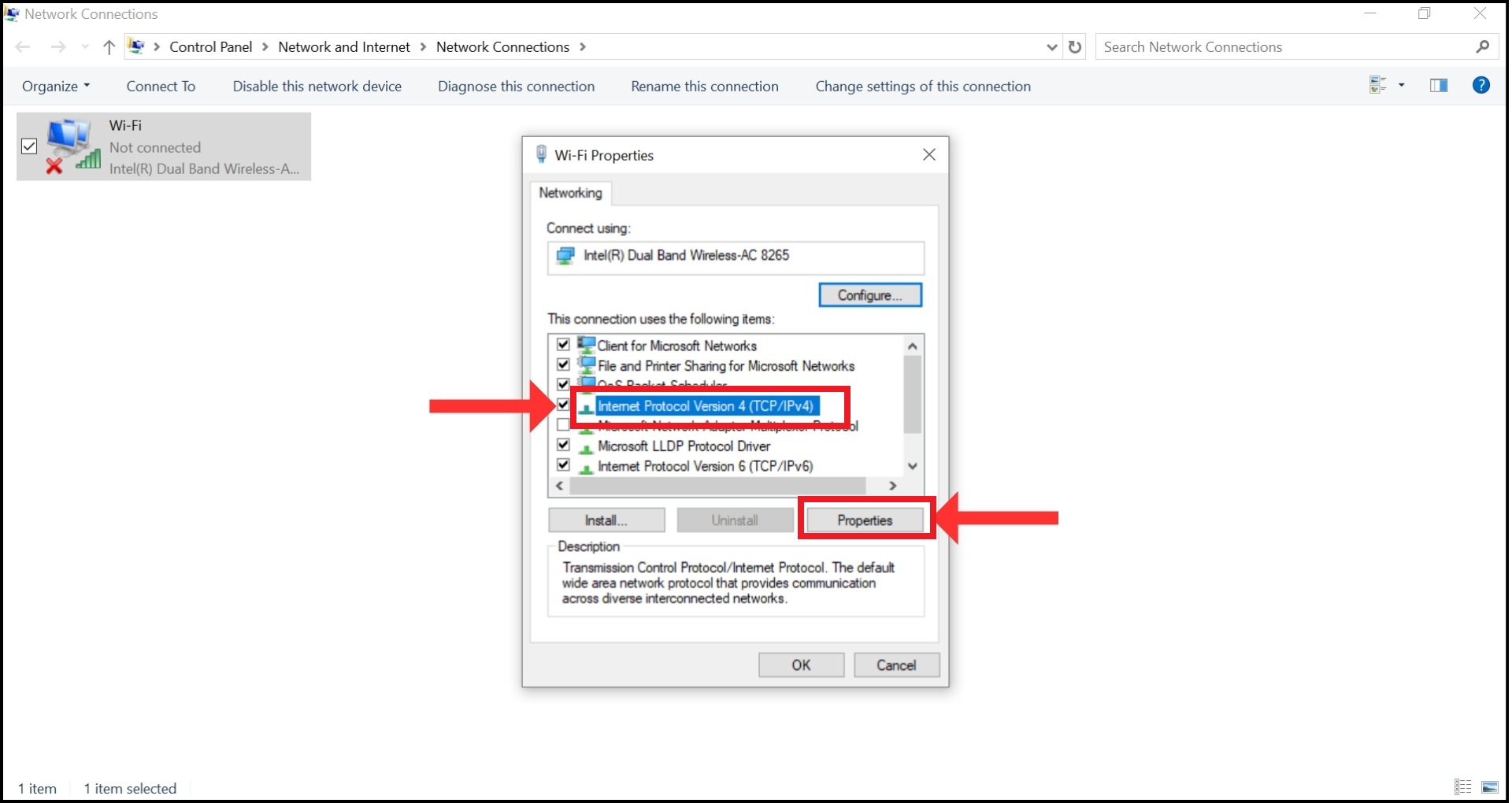 Select IPv4 and Properties