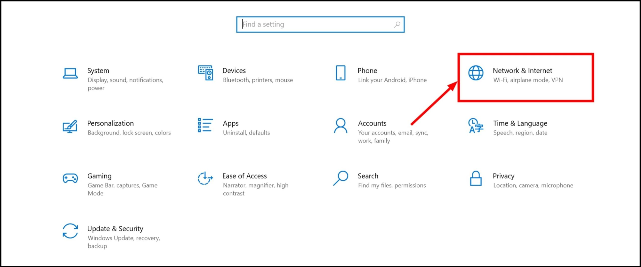 Select Network and Internet