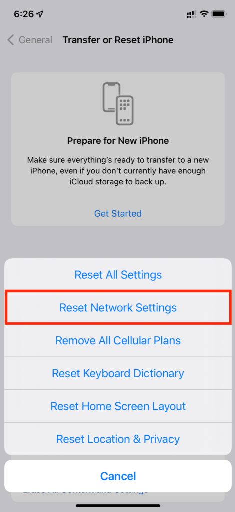 Reset Network Settings