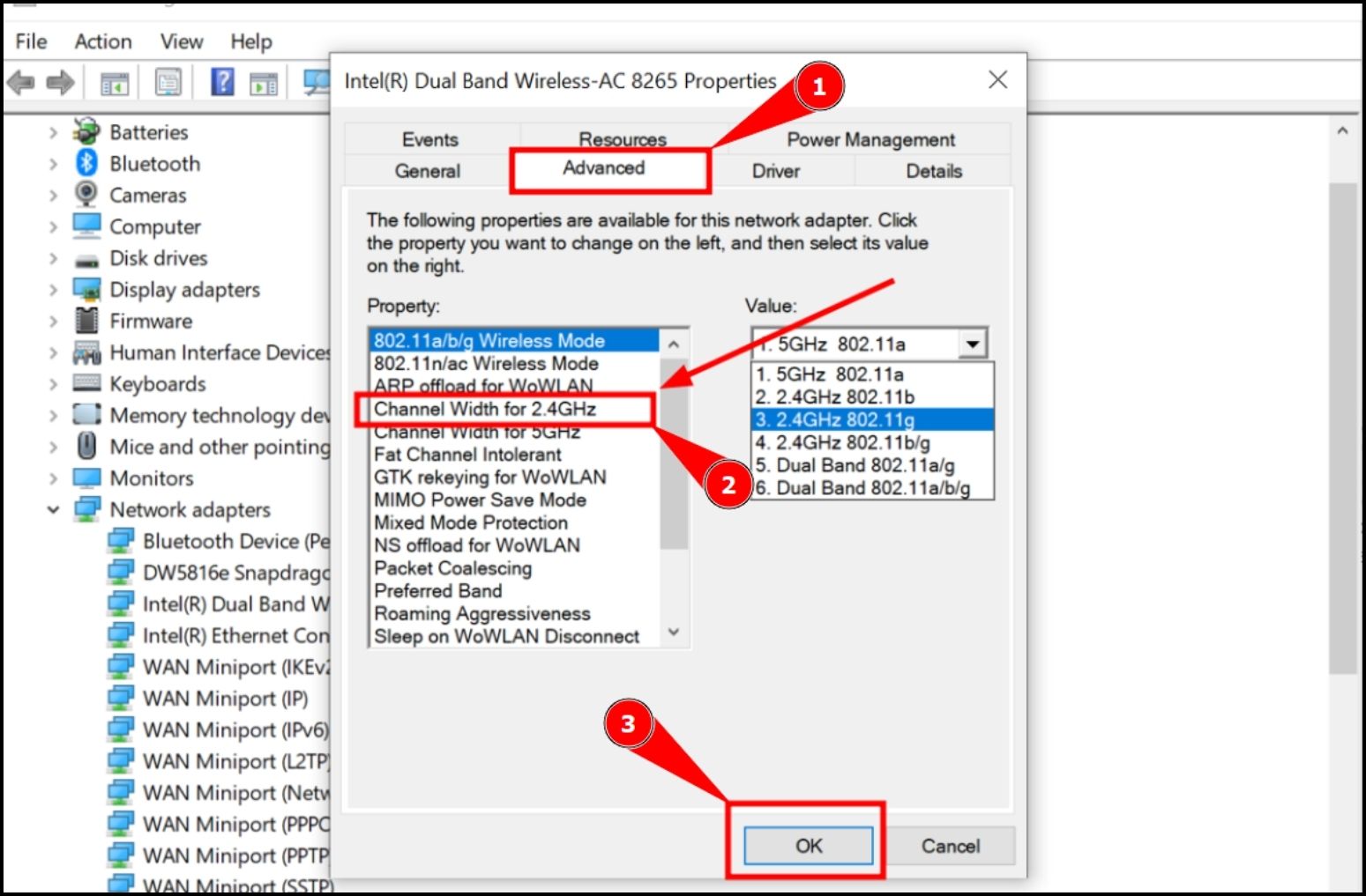 Select 2.4 GHz and Click OK