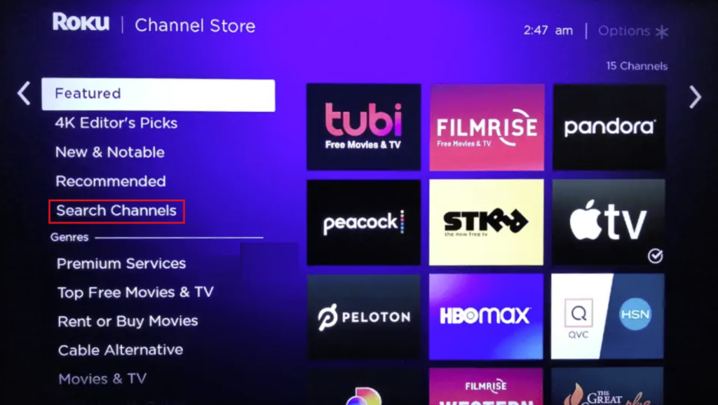 Search Channels on Roku