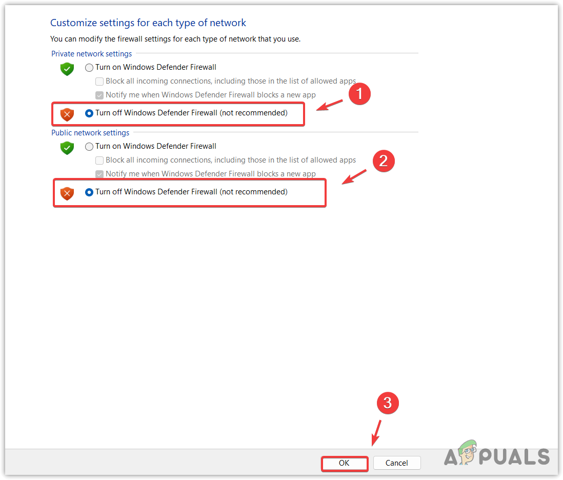 Windows Defender Firewall Off