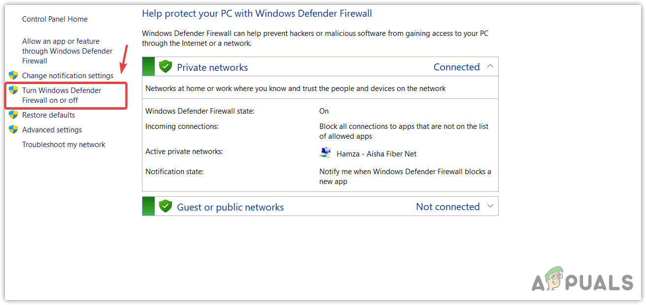 Windows Defender Firewall Options