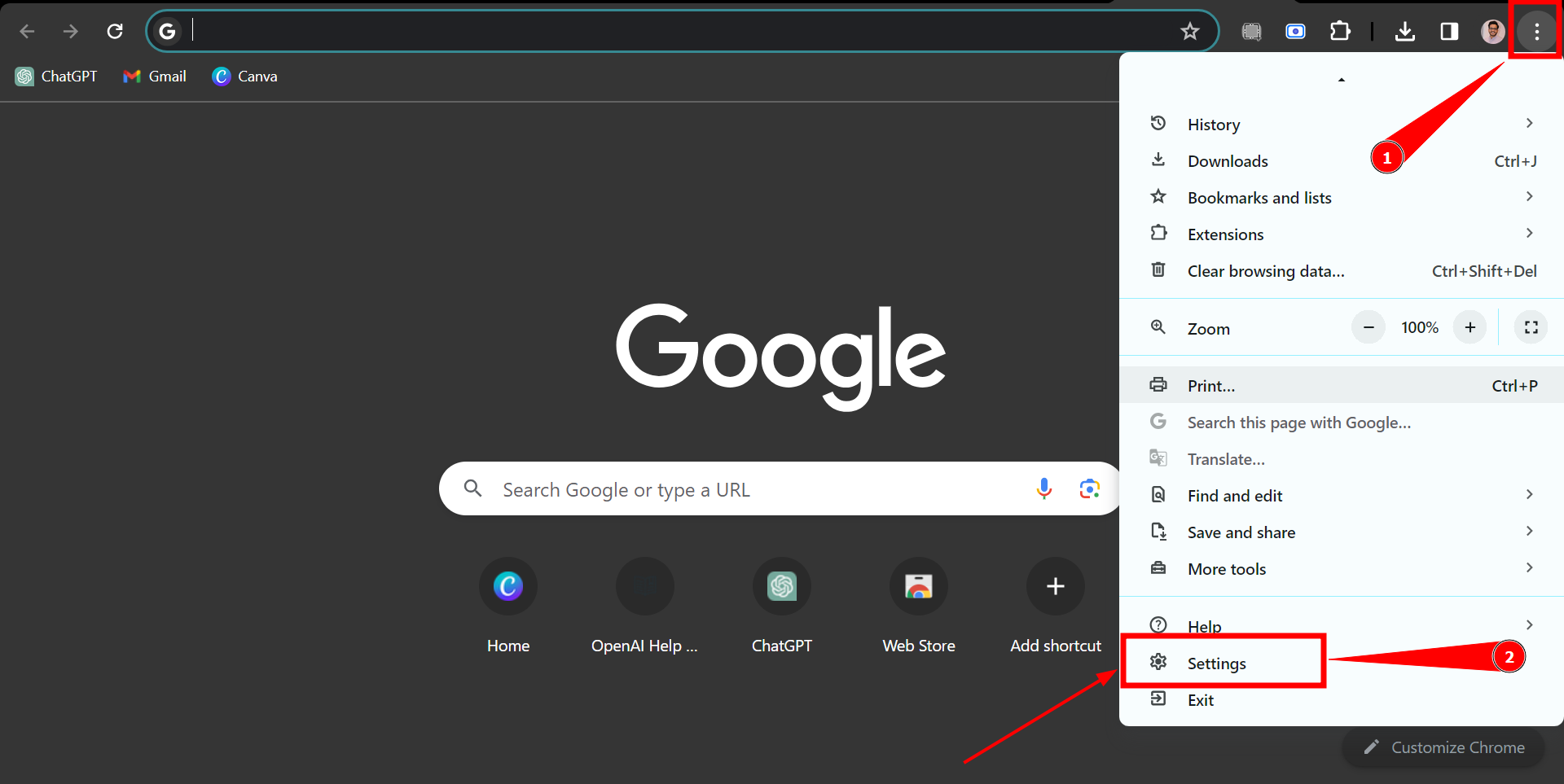 Open browser Settings