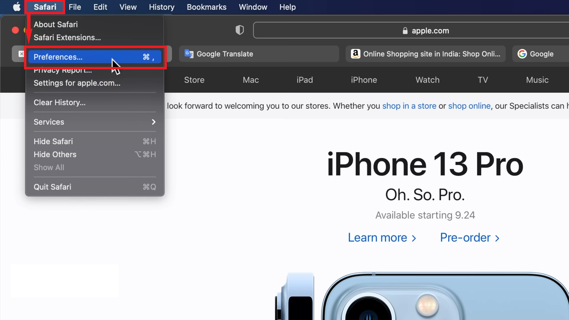 click on "Preferences