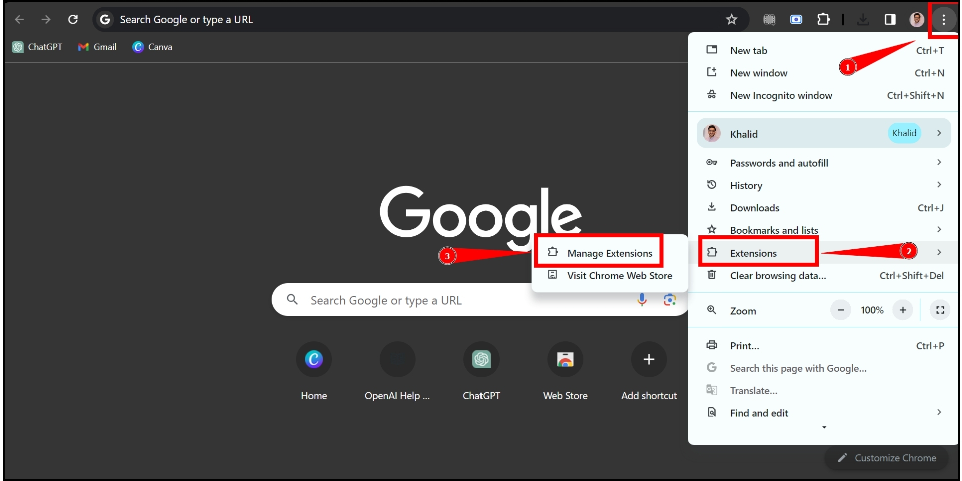 Click Manage extensions