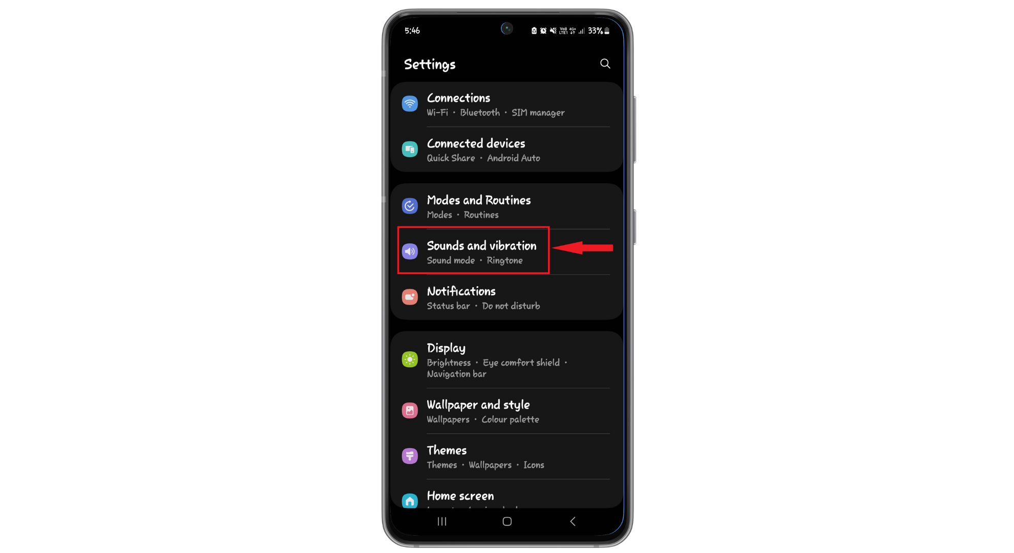 Go to sounds and vibration settings