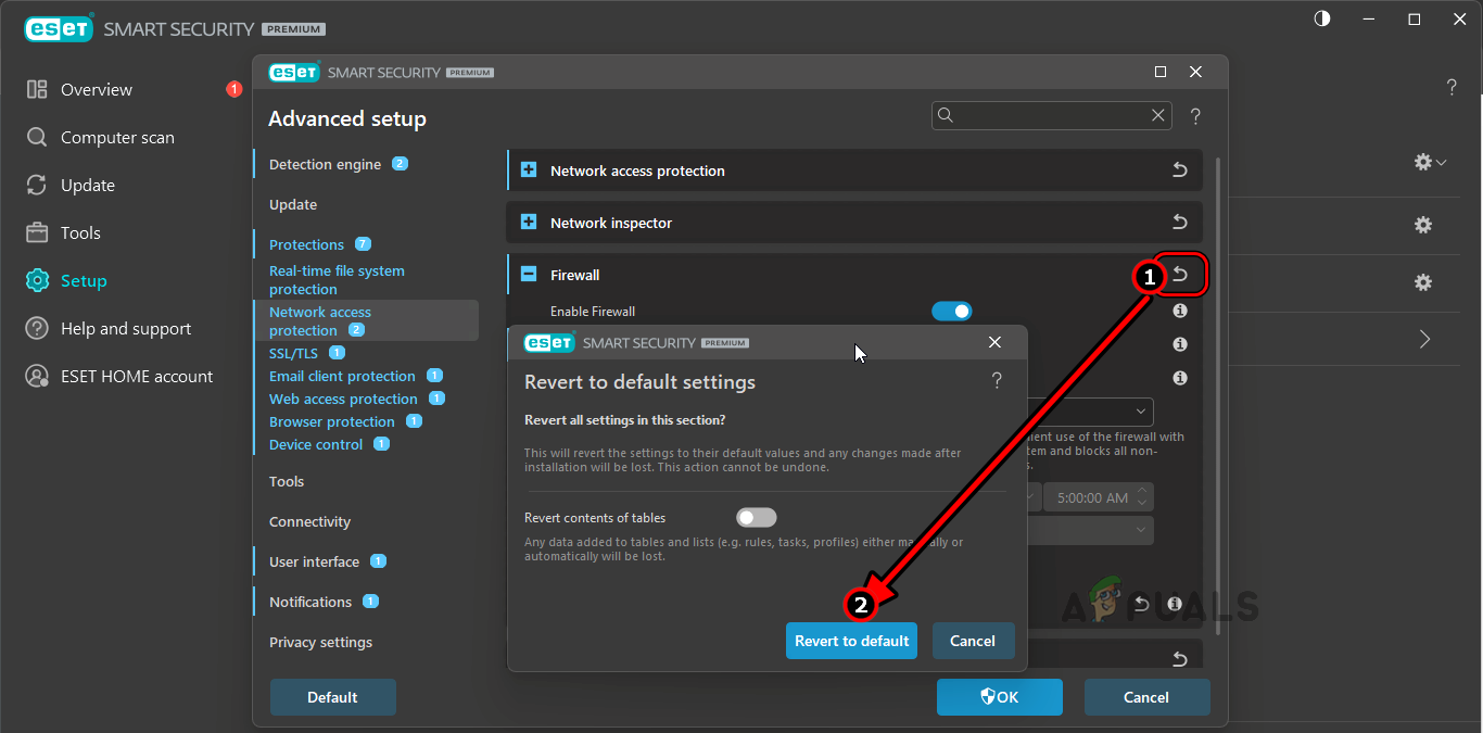 Revert the ESET Firewall to Defaults