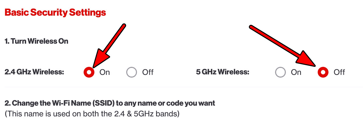 Enable 2.4 GHz Band and Disable 5 GHz Band in the Router Settings