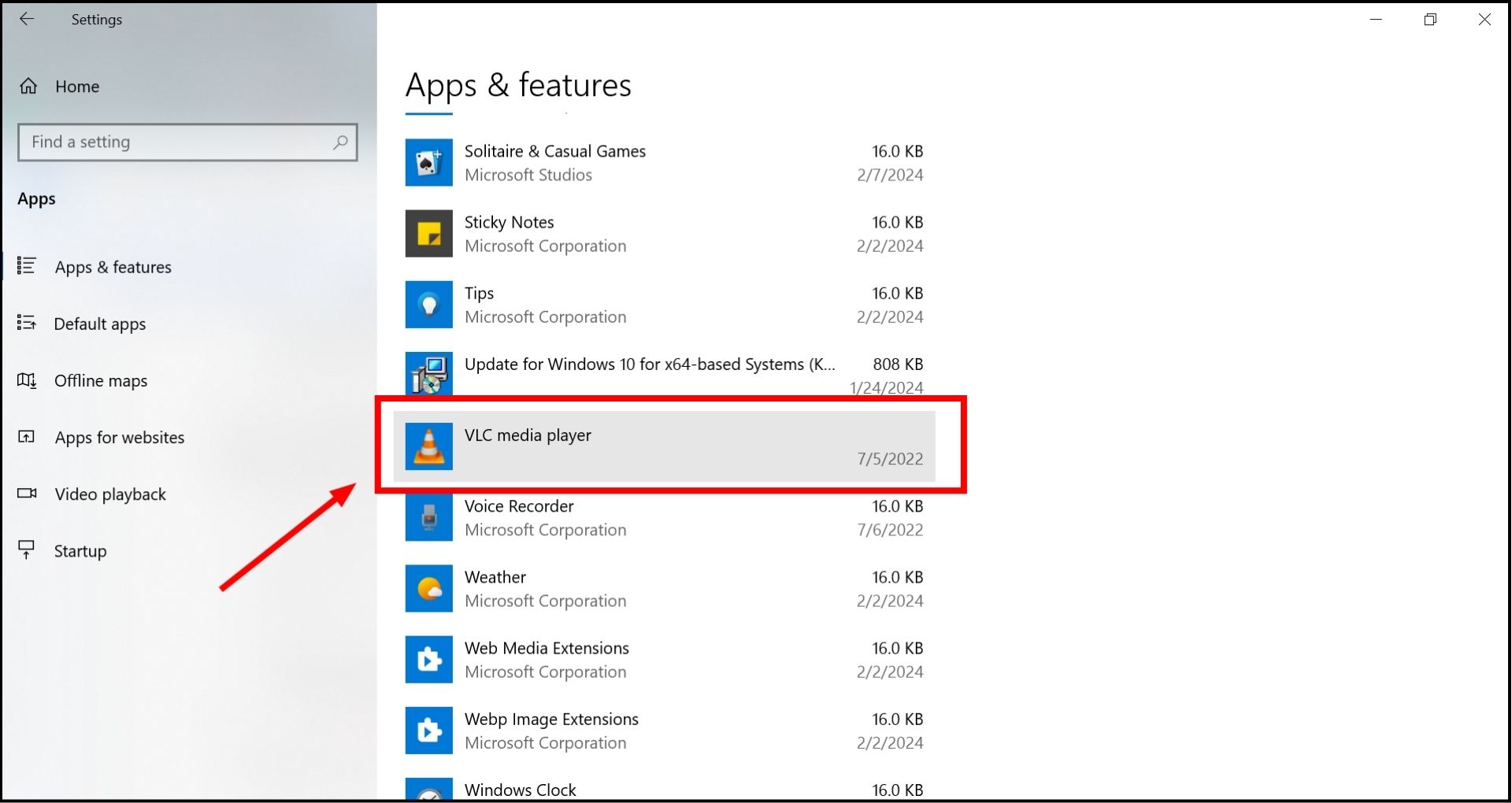 Find VLC from the list