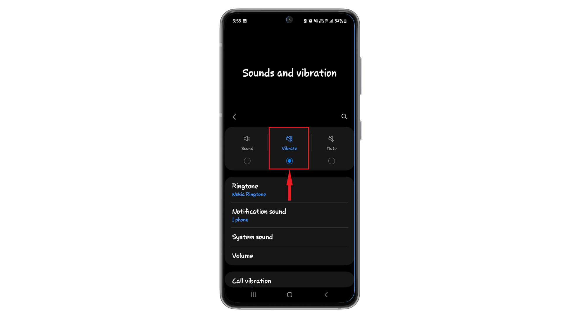 Select the Vibrate option
