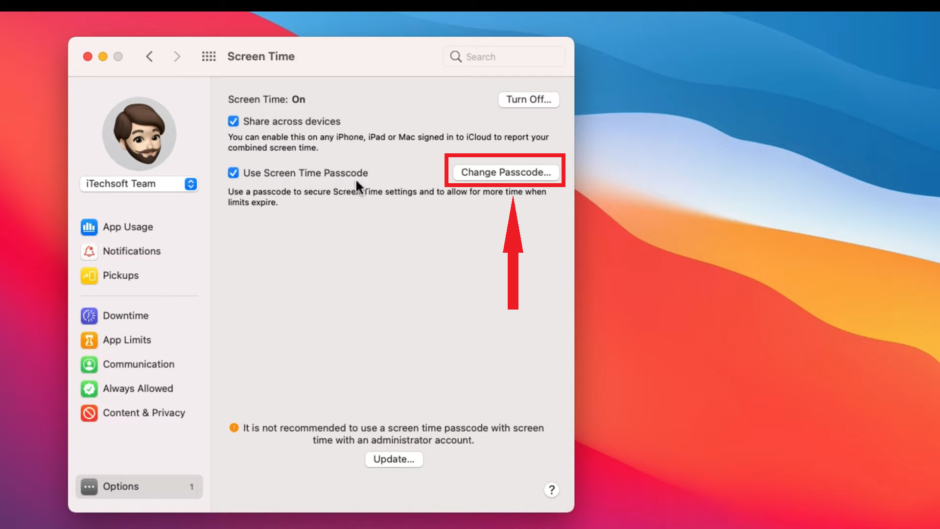 Click on Change Passcode