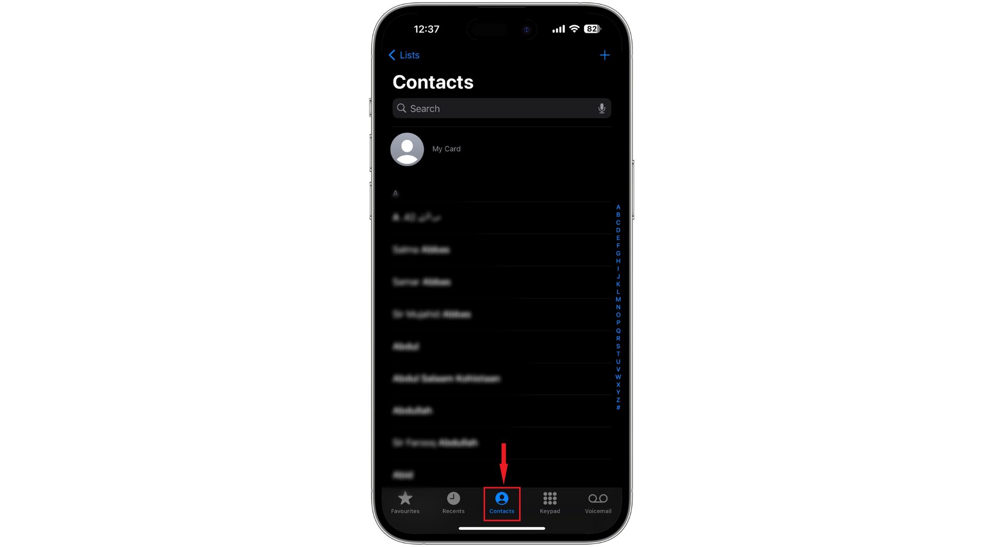 Tap on Contacts section