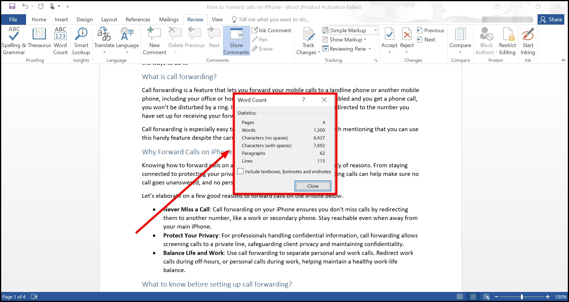 See word count details