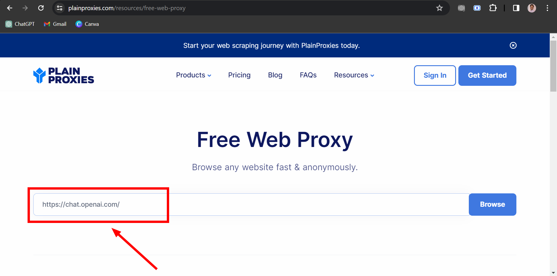 Enter ChatGPT website address