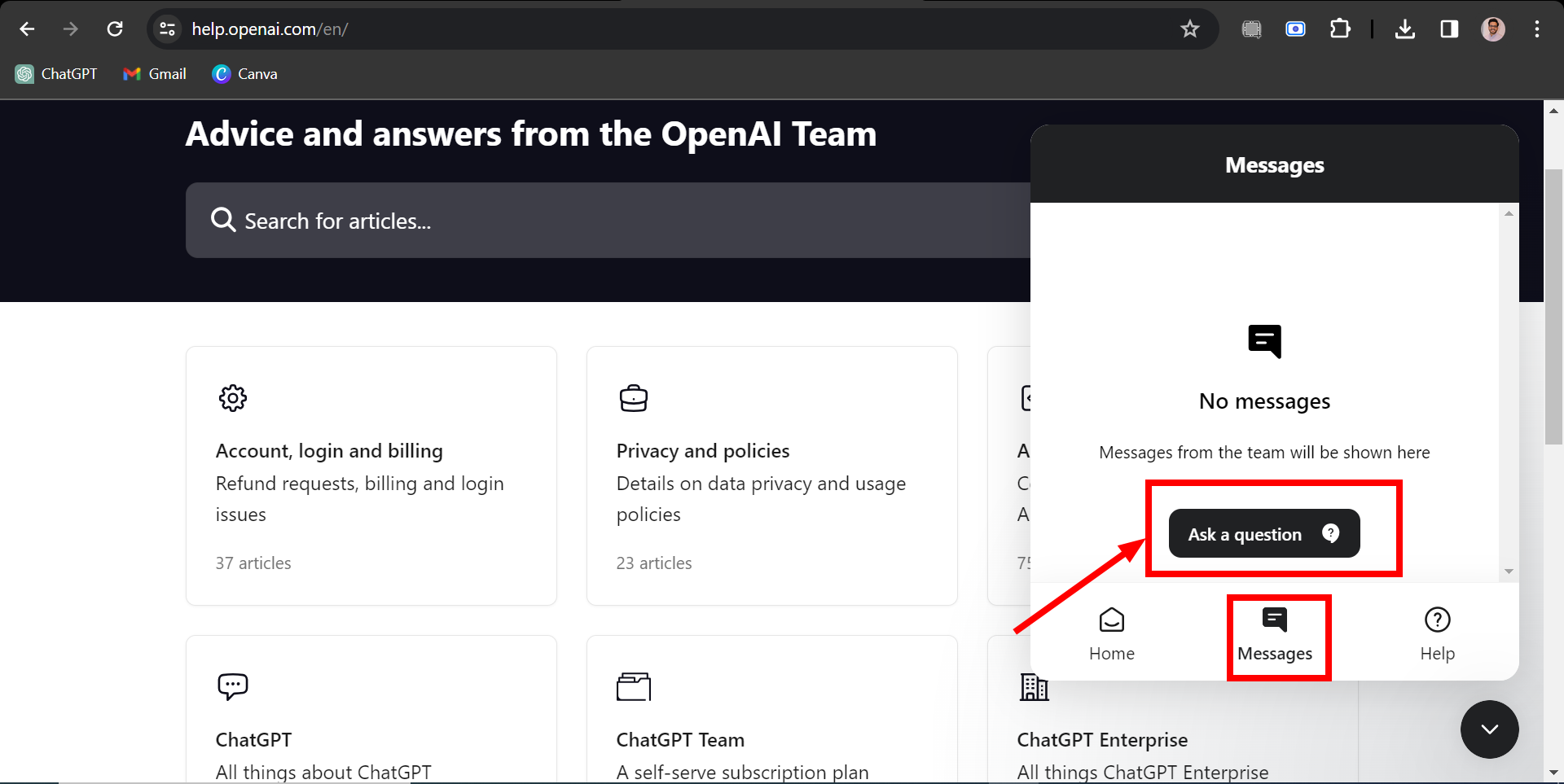 click on "Ask a question