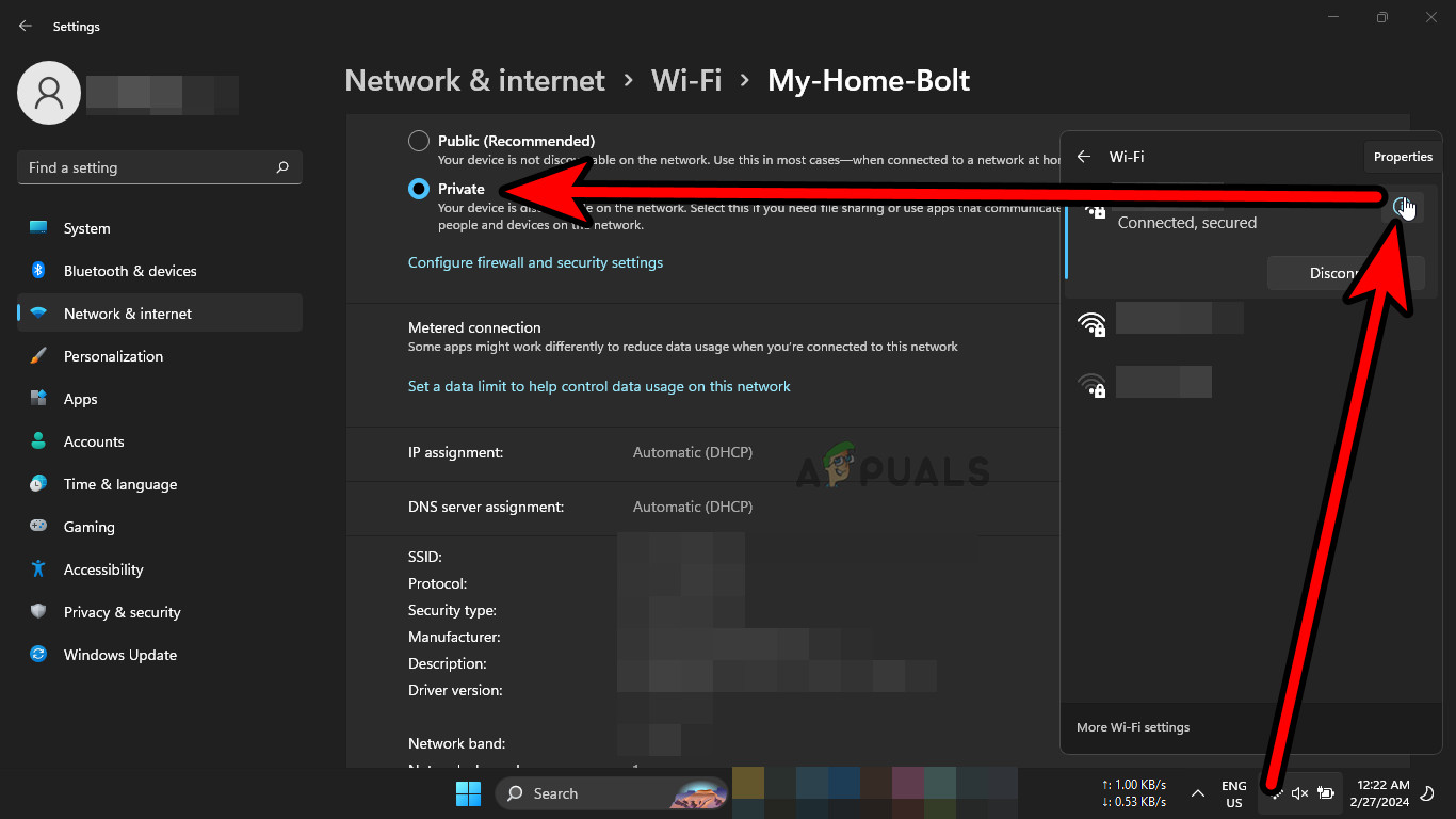 Change the PC's Network Type to Private