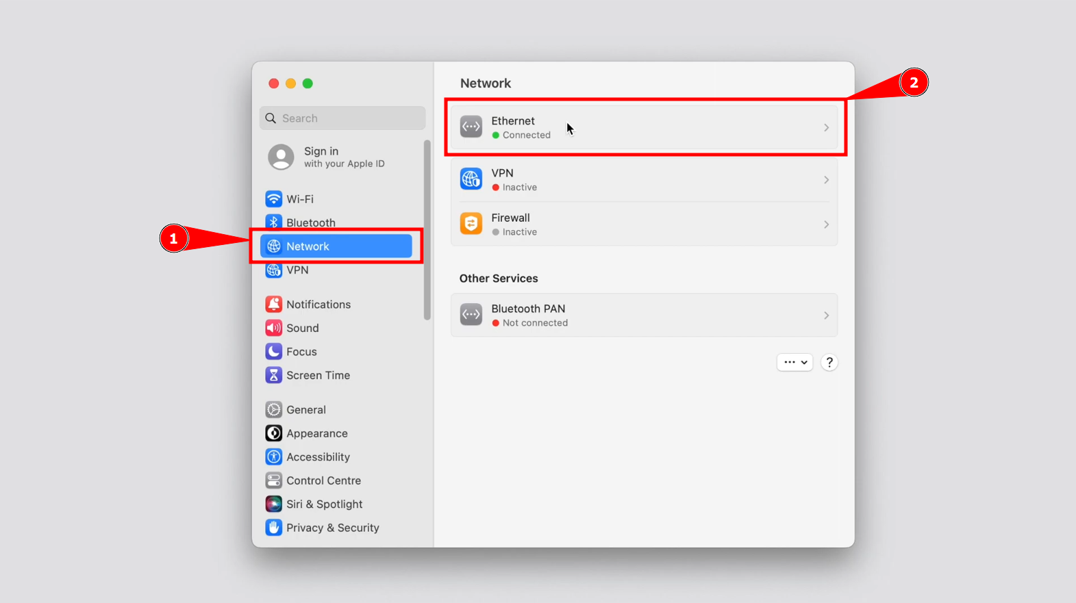 Click on the Network option and Go to Ethernet settings