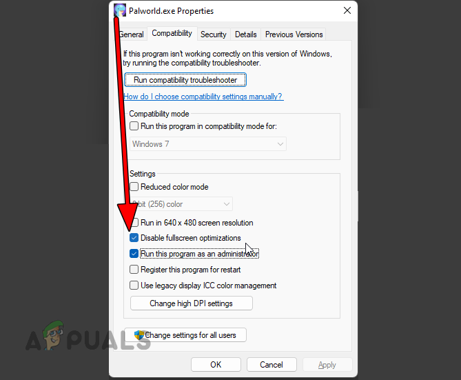 Disable Full Screen Optimization for Palworld