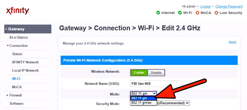 Disable the AX Connection Mode in the RouterSettings