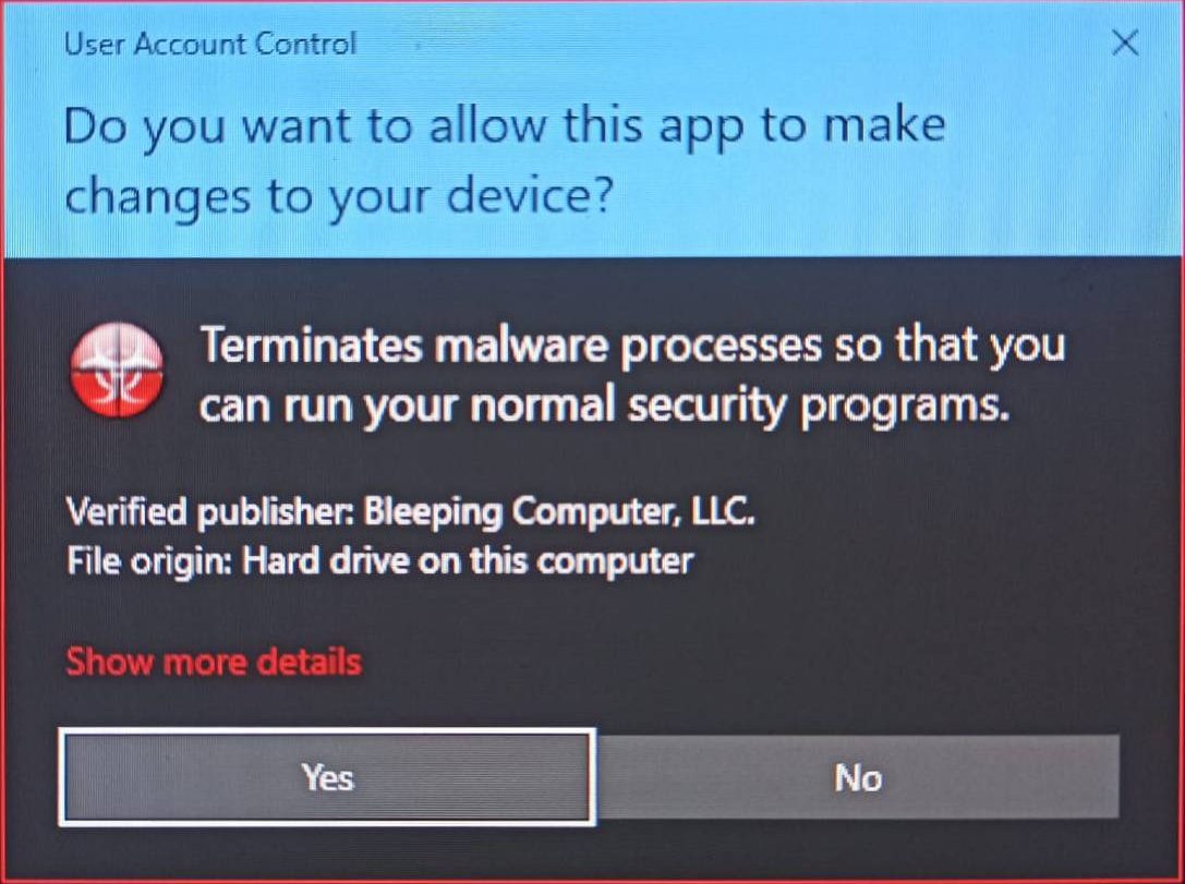 Prompt requesting Administrative Privileges for RKILL