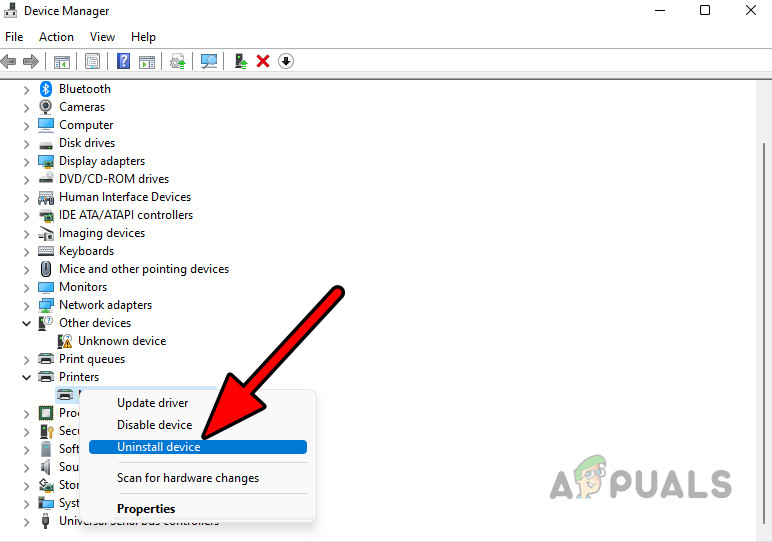 Uninstall Printer from the Device Manager